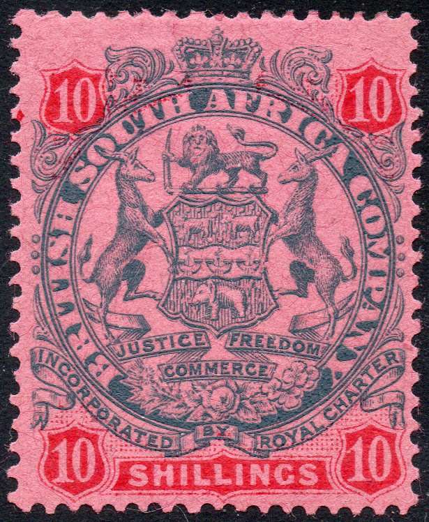 B.S.A.C/Rhodesia SG50 10/- Slate & Vermillion/Red -  MM CV £150(2017)