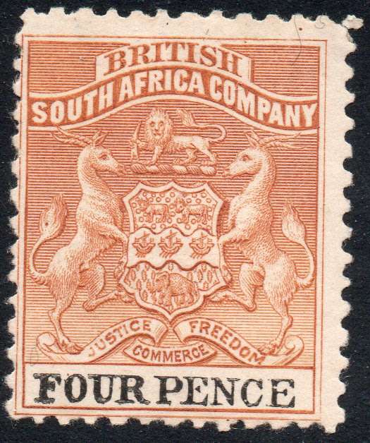 BSAC / Rhodesia : SG28 4d Yellow-brown & Black MM CV £32(2017)