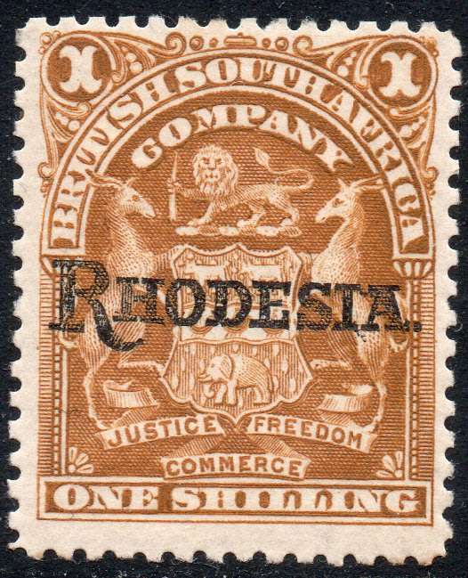 BSAC / Rhodesia : SG107b 1/- Bistre-brown MM CV ?