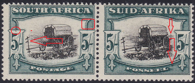 UNION OF SA 1933 SACC62ac 5/- Black & Green - ``Broken Yoke`` variety **UM** CV R3500