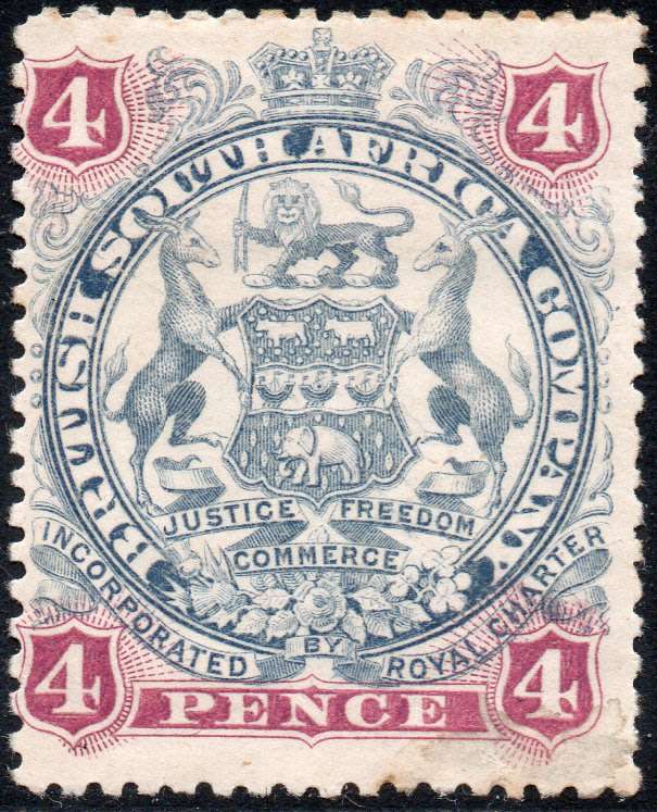 BSAC/Rhodesia : 1897 SG70 4d Ultramarine & Claret MM £32(2017)