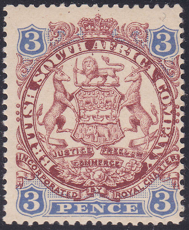 B.S.A.C/Rhodesia SG31 3d Chocolate & Ultramarine -  MM CV £10