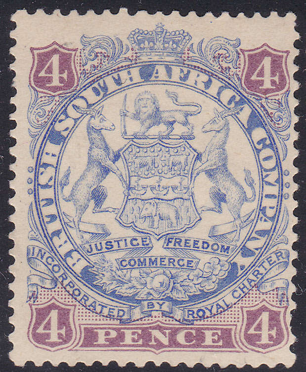 B.S.A.C/Rhodesia SG32 : 4d - Ultramarine & Mauve -  MM CV £55(2017)