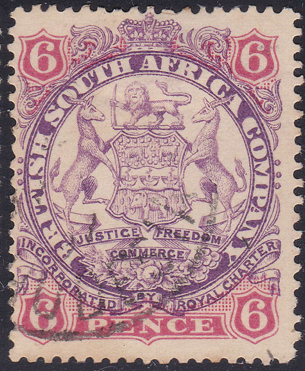 B.S.A.C/Rhodesia SG33 6d - Mauve & Pink -  VFU CV £26(2017)