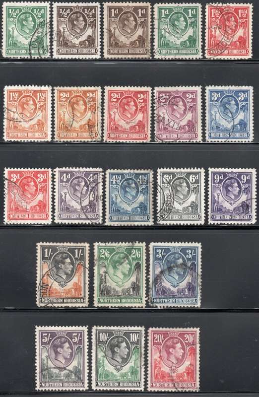 Northern Rhodesia 1938-52 : SG21-45 - Complete Use set of 21 - VFU - CV £170(2017)