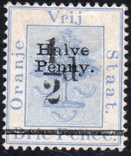 OFS 1896 1/2d on 1/2d on 3d Ultramarine-Double o/p in both figures and words - Rare