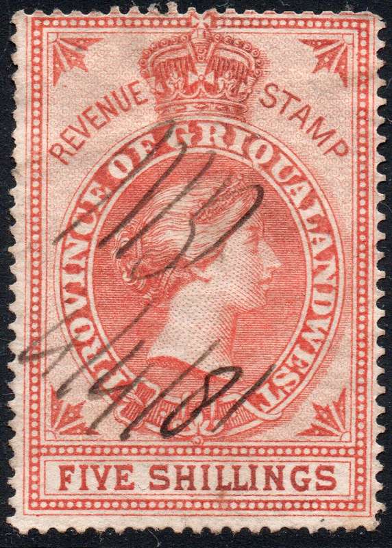 Griqualand West 1870 Barefoot #68 5/- Orange - VFU