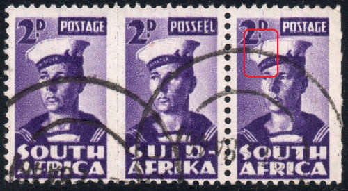 Union of SA - 1942-44 SG100d 2d VIOLET(LINE ON CAP VARIETY) VFU CV £80(2017)