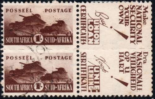 Union of SA - 1942-44 SACC102a 1/- BROWN(``BURSTING SHELL`` VARIETY) VFU CV R2700