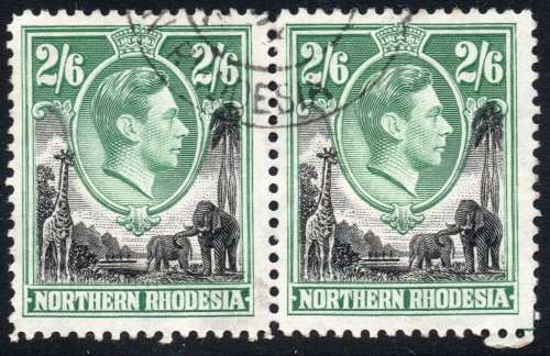 Northern Rhodesia SG41 2s6d Black and Green - Superb Used Pair CV £15+(2017)