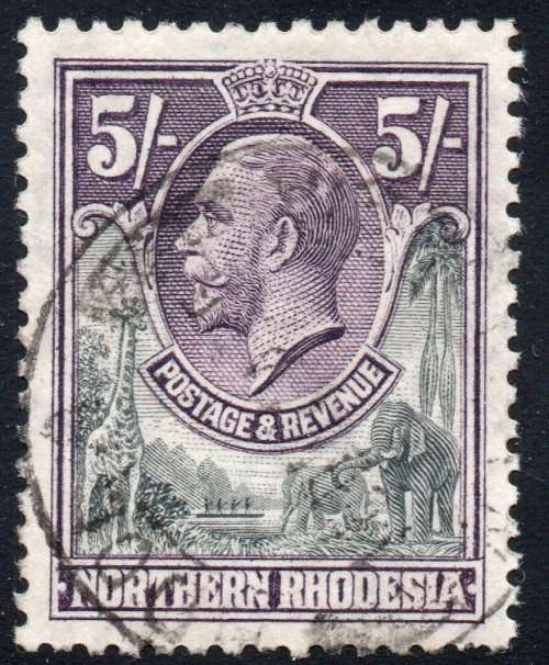 Northern Rhodesia SG14 5/- Slate-Grey and Violet - VFU CV £19(2017)