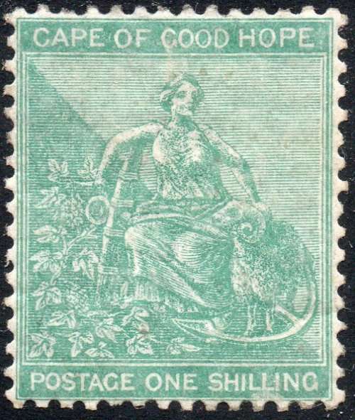 Cape of Good Hope 1864-77 SACC21a 1/- GREEN WATERMARK CROWN CC -MM CV R5500