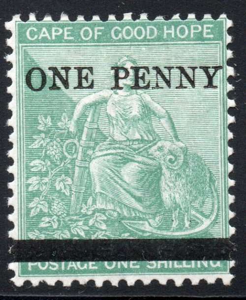 Cape of Good Hope 1876 SACC28 1d ON 1/- GREEN - MM - CV R3500