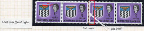 Northern Rhodesia 1963 SG75(var) ½d Strip of 4 COIL STAMPS with JOIN IN ROLL  - *UM*