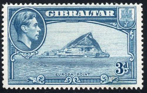 GIBRALTAR 1938 SG125a 3d LIGHT BLUE PERF 14 LMM CV £130(2017)