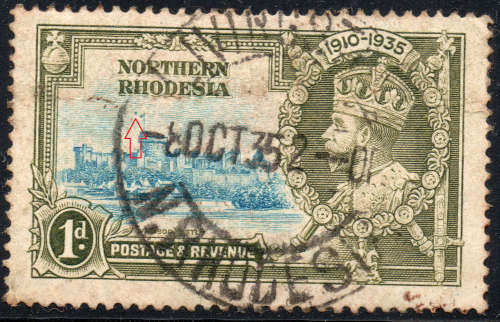 Northern Rhodesia 1935 SG18h 1d with dot by flagstaff - USED CV £275(2017)