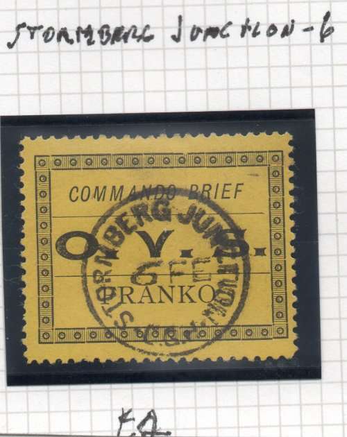 OFS - MILITARY FRANK STAMP - SACC1 - BLACK/BISTRE-YELLOW  - SCARCE STORMBERG JUNCTION CDS