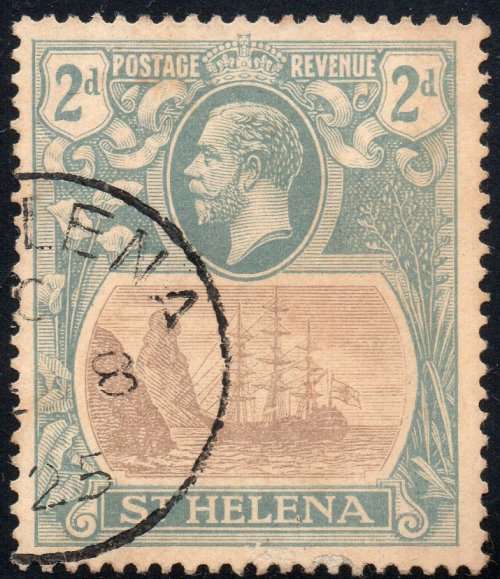 St. Helena 1923 SG100a 2d Grey and Slate with BROKEN MAINMAST - FINE USED - CV £180(2017)