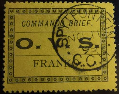 OFS - MILITARY FRANK STAMP - SACC1 - BLACK/BISTRE-YELLOW  - SCARCE ``SPYTFONTEIN`` CDS
