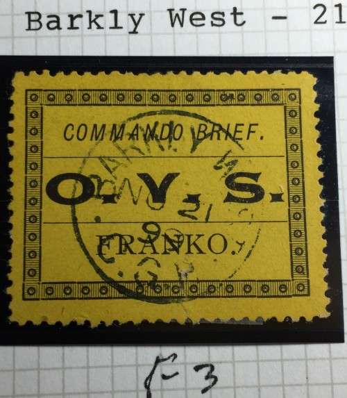 OFS - MILITARY FRANK STAMP - SACC1 - BLACK/BISTRE-YELLOW  - ``BARKLEY WEST`` CDS