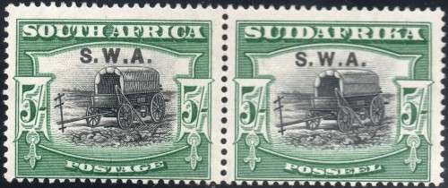 SWA 1927-30 SACC89 5/- BLACK and GREEN MARGINAL PAIR - LMM - CV R2500