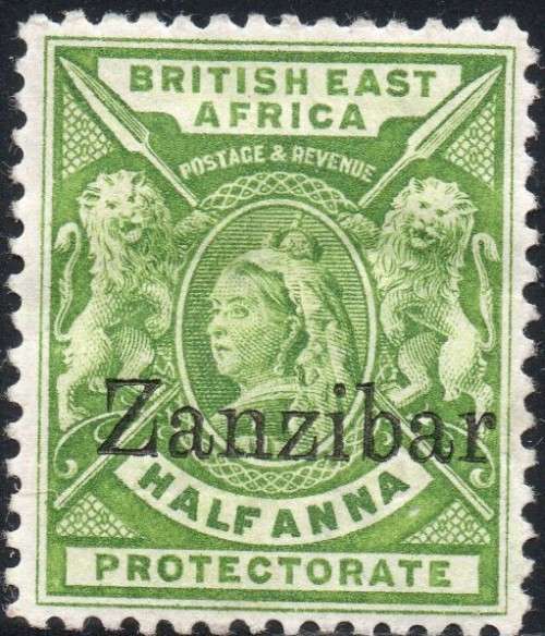 ZANZIBAR 1896 SG41k ½a YELLOW-GREEN WITH DOUBLE O/P, ONE ALBINO MM CV £325(2017)