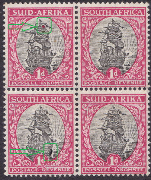 Union of SA - 1934 SG56 1d Grey and Carmine BO4 with varieties - UM/MM