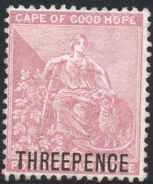 Cape of Good Hope 1880 : SACC30 : 3d on 4d PALE DULL ROSE MM CV R3000