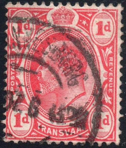 TRANSVAAL 1906 SG274b 1d Scarlet with error of watermark - CERTIFICATE - CV £325(2017)