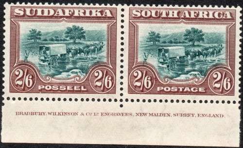 Union of SA - 1927 SACC37 2s6d - GREEN and BROWN INSCRIPTIONAL PAIR(P14) -  MM -  CV R9000