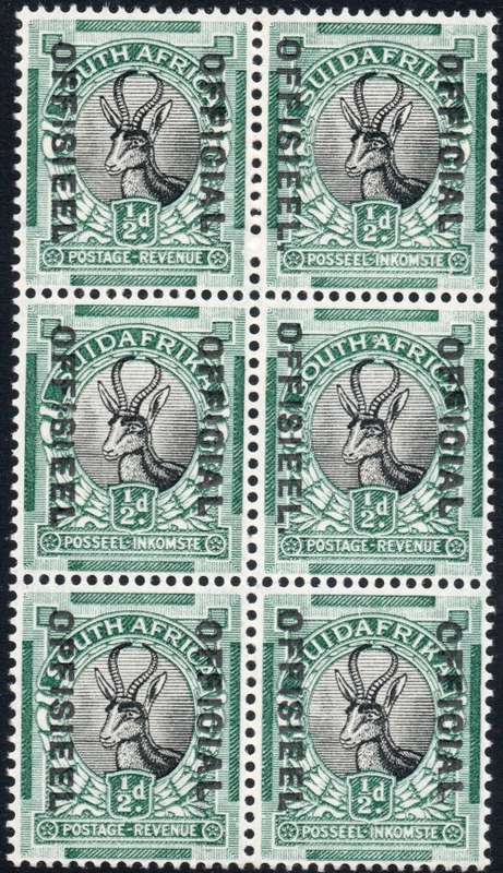 Union of SA - SACC11/11c ½d BLACK and GREEN BO6, 2 x ``STOP AFTER OFFISIEEL`` - UM - CV R2445