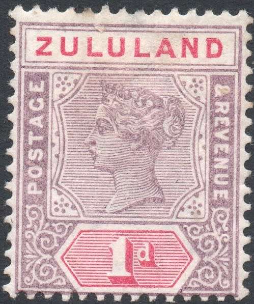 Zululand 1894-6 SACC15  1d MAUVE and CARMINE  MM CV R100