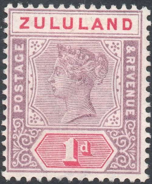 Zululand 1894-6 SACC15  1d MAUVE and CARMINE  MM CV R100