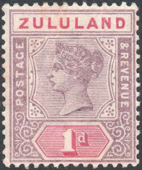 Zululand 1894-6 SACC15a  1d MAUVE and CARMINE WITH ``SHAVED Z``  MM CV R3500