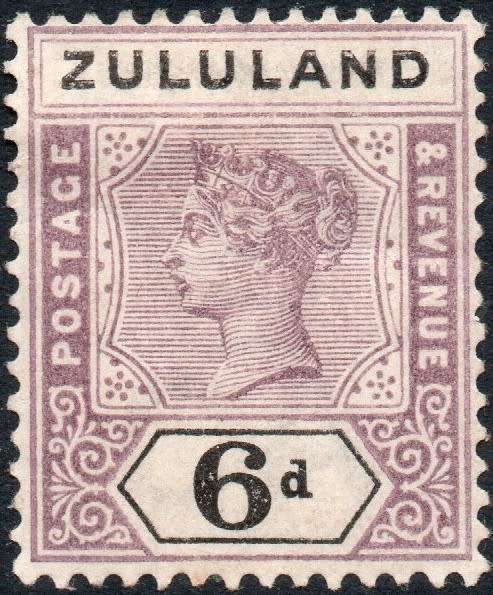 Zululand 1894-6 SACC18  6d MAUVE and BLACK  MM CV R450