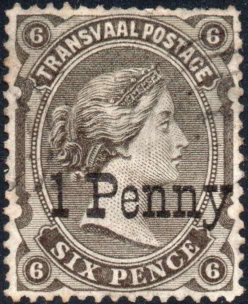 TRANSVAAL 1879 SACC169 1d on 6d SURCHARGED IN BLACK VFU CV R1200