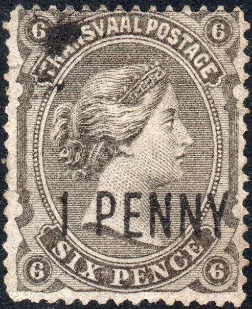 TRANSVAAL 1879 SACC171 1d on 6d SURCHARGED IN BLACK VFU CV R600