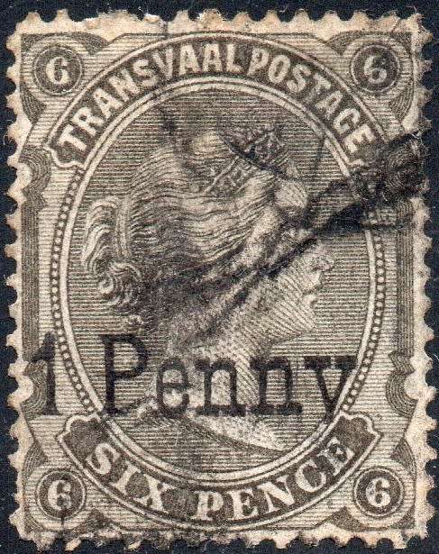 TRANSVAAL 1879 SACC170 1d on 6d SURCHARGED IN BLACK VFU CV R4500+