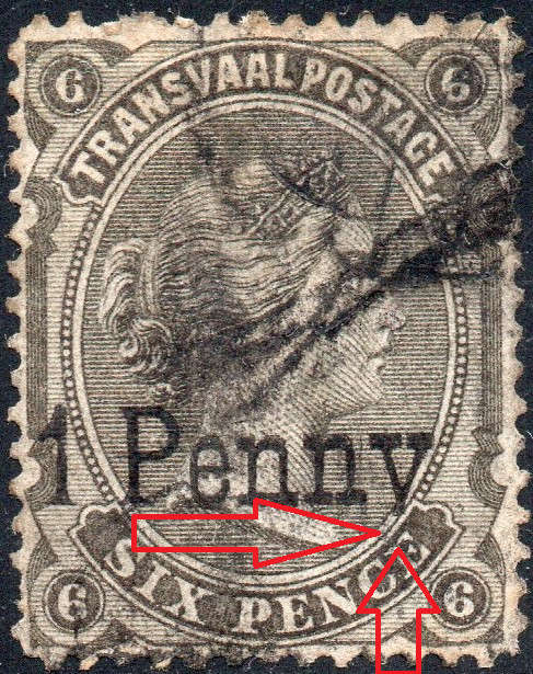 TRANSVAAL 1879 SACC170 1d on 6d SURCHARGED IN BLACK VFU CV R4500+