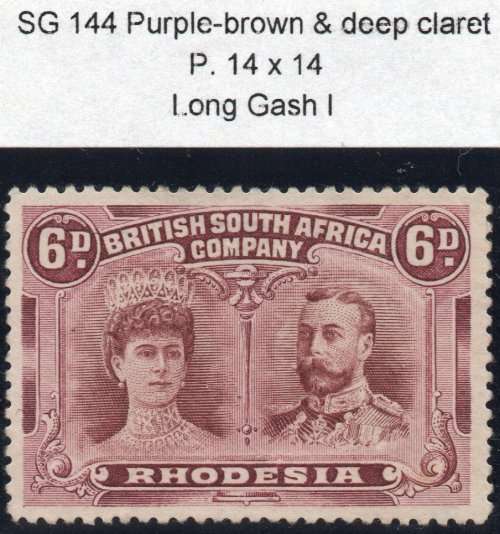 RHODESIA (B.S.A.C.) SACC144 : 6d RED BROWN and MAUVE - MNG