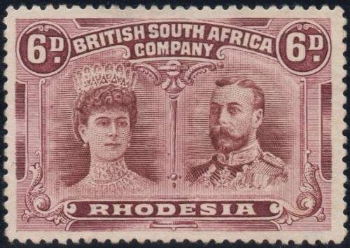 RHODESIA (B.S.A.C.) SACC144 : 6d RED BROWN and MAUVE - MNG