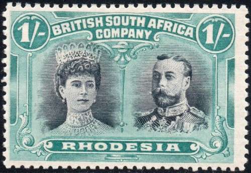 RHODESIA (B.S.A.C.) SACC151a : 1/- BLACK and DEEP BLUE-GREEN - MM CV R5500