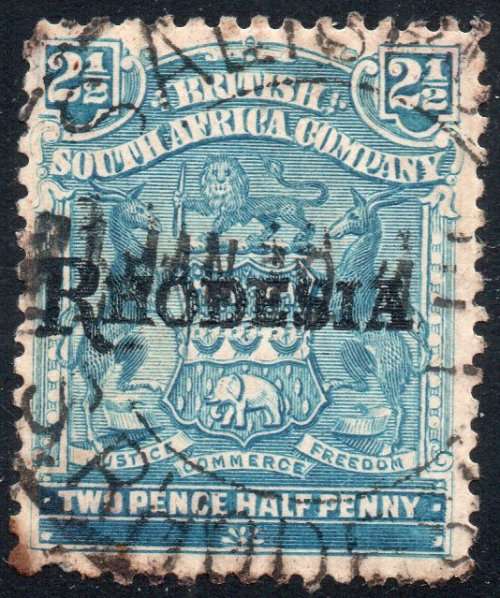 BSAC / Rhodesia 1909-12 SG103a 2½d Pale Dull Blue  - No Stop Variety CV £30(2017)