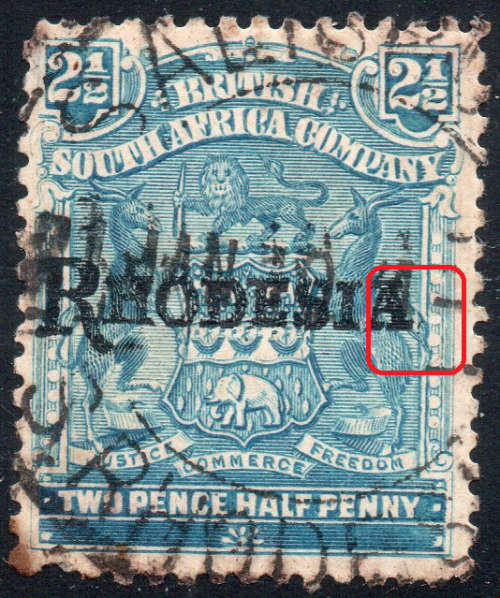 BSAC / Rhodesia 1909-12 SG103a 2½d Pale Dull Blue  - No Stop Variety CV £30(2017)