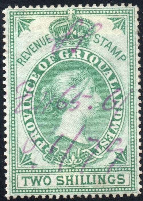 Griqualand West 1870 Barefoot #66 2/- GREEN - VFU