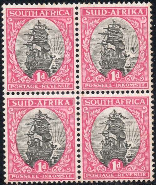 Union of SA - 1934 SG56 1d Grey and Carmine BO4 with `BIRD IN SUNRAYS` VARIETY  - UM