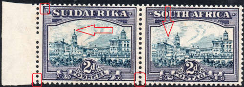 UNION OF SA 1938 ROTO PRINTING SACC44c(var) : 2d BLUE and VIOLET WITH VARIETIES UM -CV R10000+ RARE