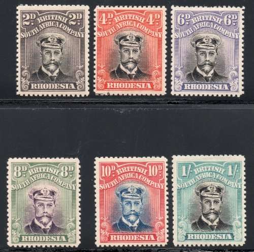 B.S.A.C./RHODESIA 1913 SACC312-317 P15 SHORT SET OF 6 TO 1/- MM CV R7250+