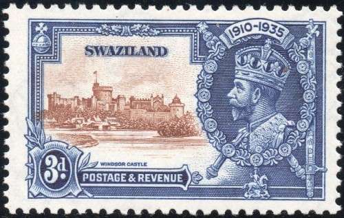SWAZILAND 1935 SACC22b 3d BROWN & DEEP BLUE WITH ``SHORT EXTRA FLAGSTAFF`` CV R3500