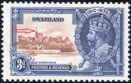 SWAZILAND 1935 SACC22b 3d BROWN & DEEP BLUE WITH ``SHORT EXTRA FLAGSTAFF`` CV R3500